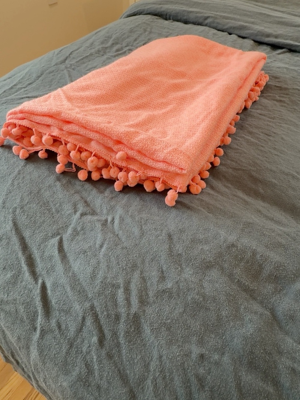J.Crew Coral Pink Pom Pom Lightweight Scarf Wrap